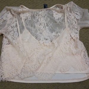 Forever 21 Tops - Long sleeve blush lace crop top Forever 21 Tops - Long sleeve blush lace crop top